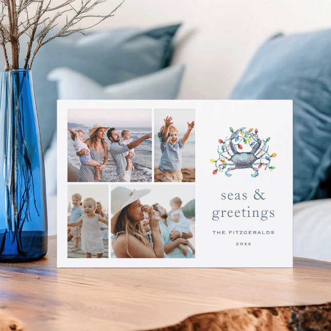 Coastal Crab “Seas & Greetings” Photo Feiertagskarte (Von Creator hochgeladen)