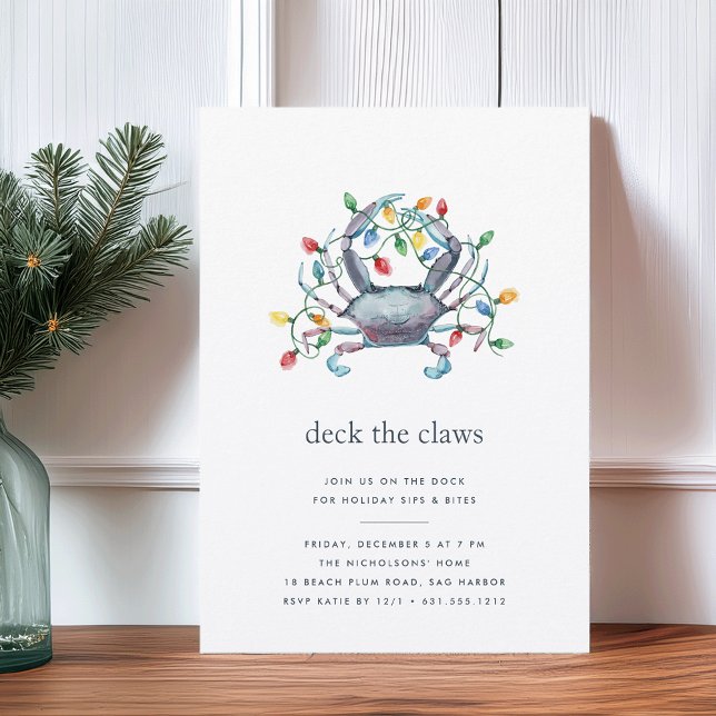 Coastal “Deck the Claws” Blue Crab Christmas Party Einladung (Von Creator hochgeladen)