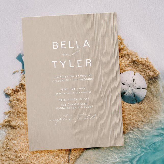 Coastal Driftwood Ivory Beach Moderne Hochzeit Einladung (coastal wedding invitation ocean sea beach driftwood ecru white organic natural modern romantic)