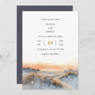 Coastal Dunes Golden Sunset Abend Beach Hochzeit Einladung