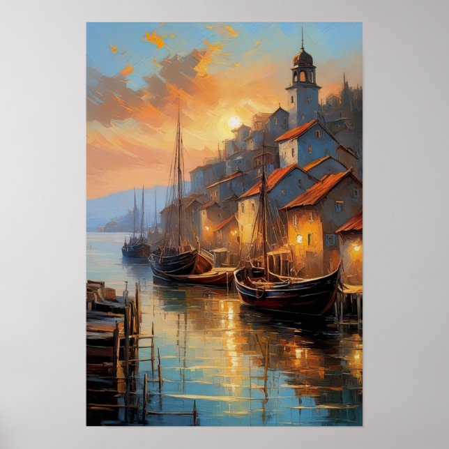 Coastal Echoes, Abend Aussicht auf die Altstadt Poster (Vorne)