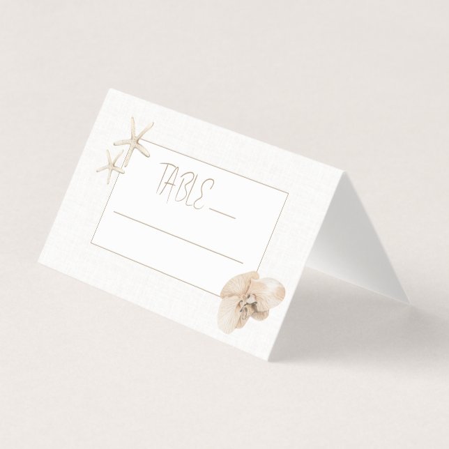 Coastal Elegance Wedding Tischnummer Platzkarte (Vorderseite)