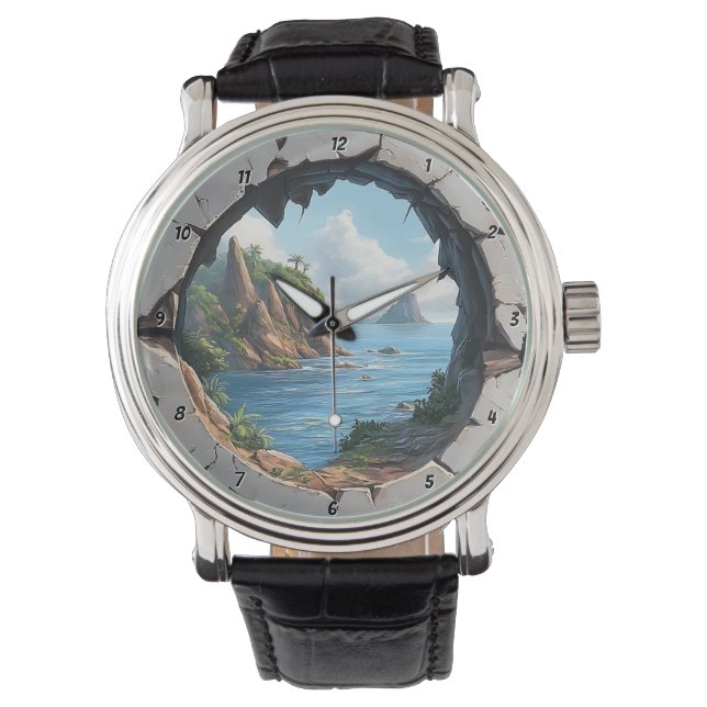 Coastal Escape" - Nautical Brocken Window Armbanduhr (Vorderseite)