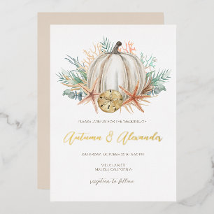 Coastal Fall Pumpkin & Muscheln Hochzeit Folieneinladung