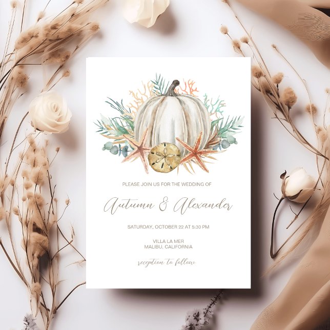 Coastal Fall Pumpkin & Seashells Wedding Einladung (Von Creator hochgeladen)