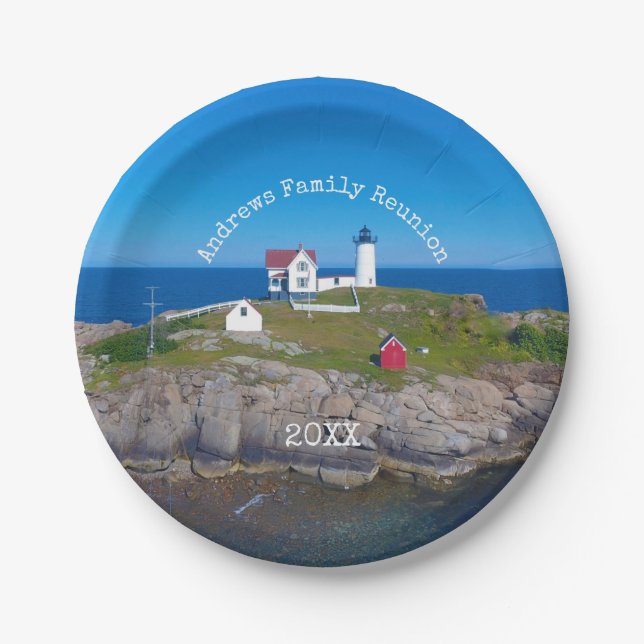 Coastal Family Wiedersehen Nubble Lighthouse Pappteller (Vorderseite)
