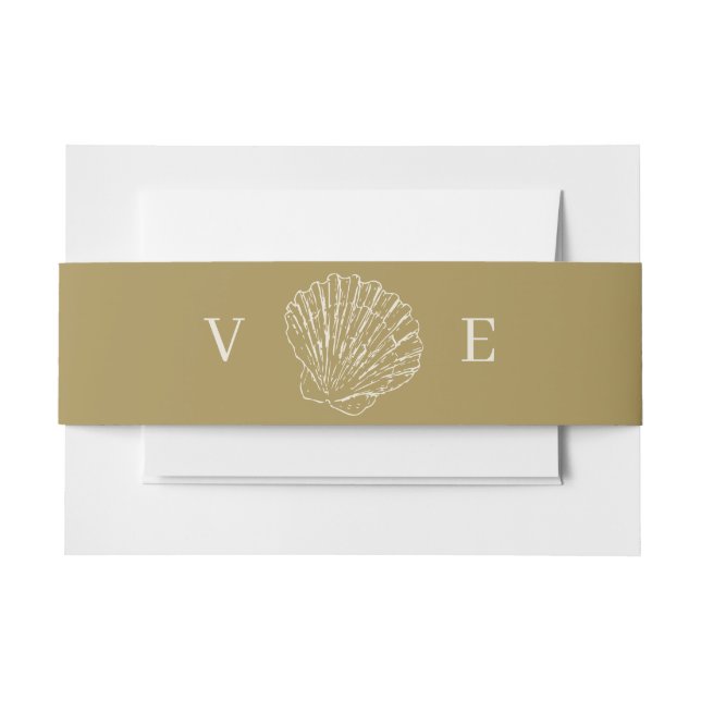 Coastal Gold & Ivory Hand Drawn Seashell Monogram Einladungsbanderole (Vorderseite Beispiel)