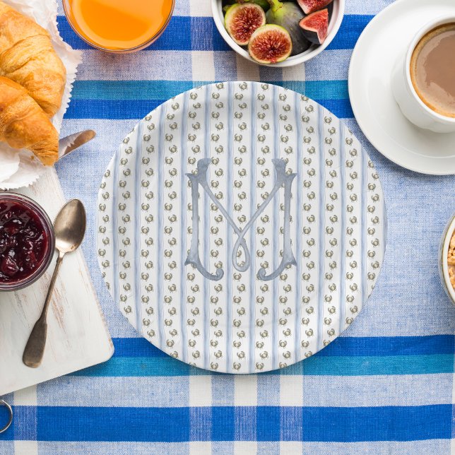 Coastal Grandmillenial Craps Monogram Pappteller (Von Creator hochgeladen)