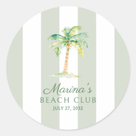 Coastal Green Cabana Stripes Palm Beach Club Runder Aufkleber