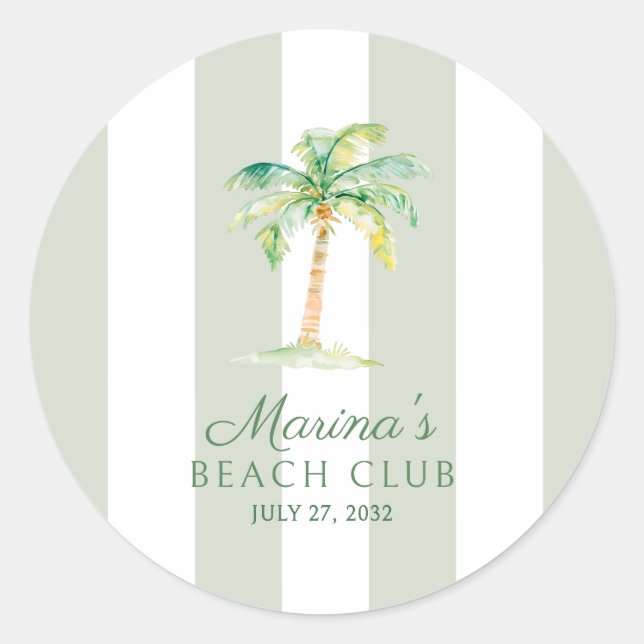Coastal Green Cabana Stripes Palm Beach Club Runder Aufkleber (Vorderseite)