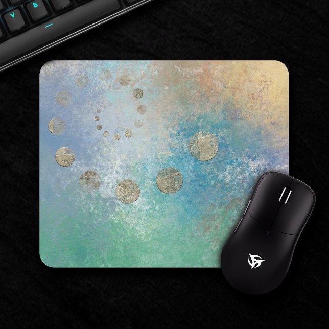 Coastal Grunge | Gold in blau und grün Mousepad (Von Creator hochgeladen)