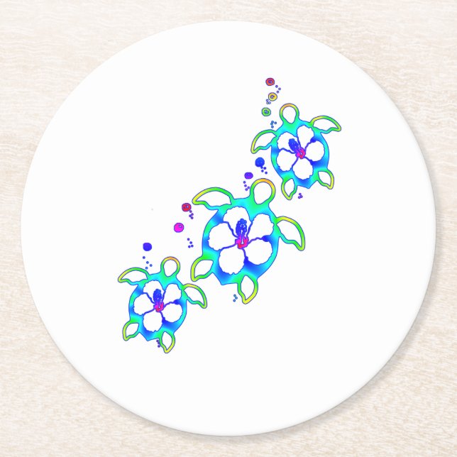 Coastal Honu Hawaiian Turtles Runder Pappuntersetzer (Vorderseite)