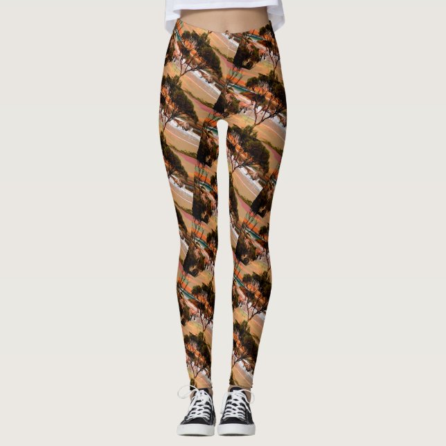 "Coastal Hops: Kangaroos an der Küste des Öls" Leggings (Vorderseite)
