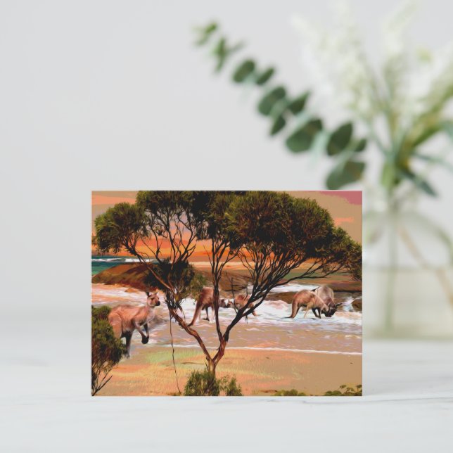 "Coastal Hops: Kangaroos an der Küste des Öls" Postkarte (Stehend Vorderseite)