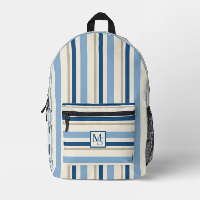 Coastal Indigo Cabana Stripes Bedruckter Rucksack (Vorderseite)