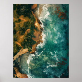 Coastal Landscape Print Download, Aerial Ocean Pri Poster