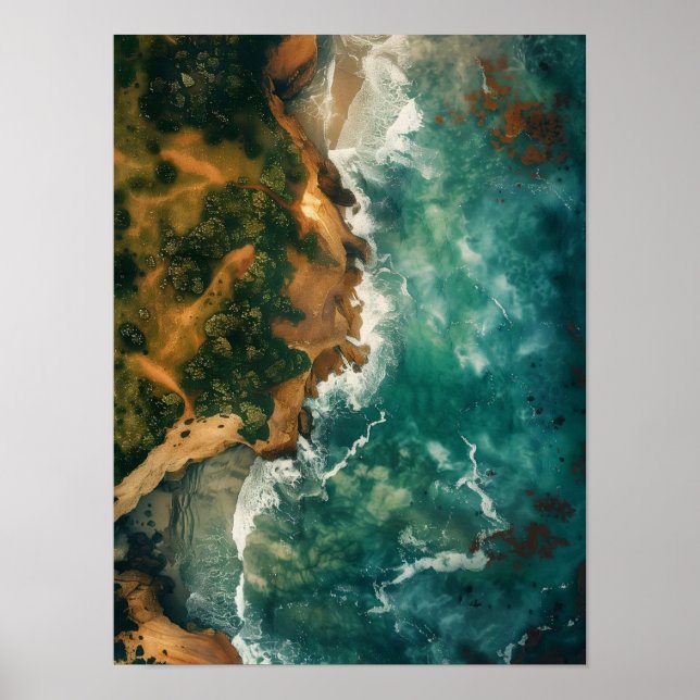 Coastal Landscape Print Download, Aerial Ocean Pri Poster (Vorne)
