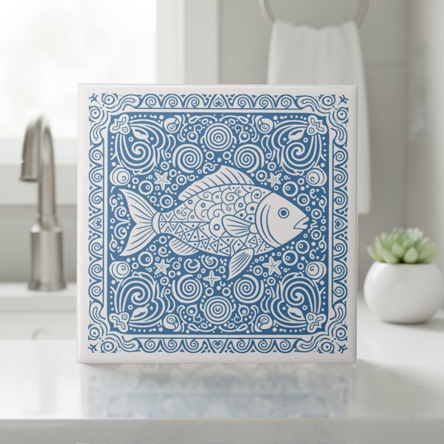 Coastal Life Series Fisch Blau D1208 Fliese (Von Creator hochgeladen)