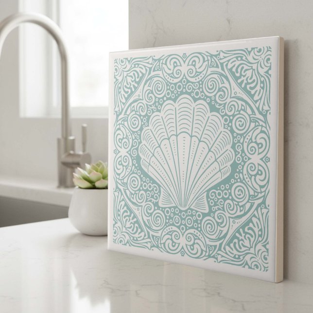 Coastal Life Series Jakobsmuschelschale Teal D1208 Fliese (Von Creator hochgeladen)