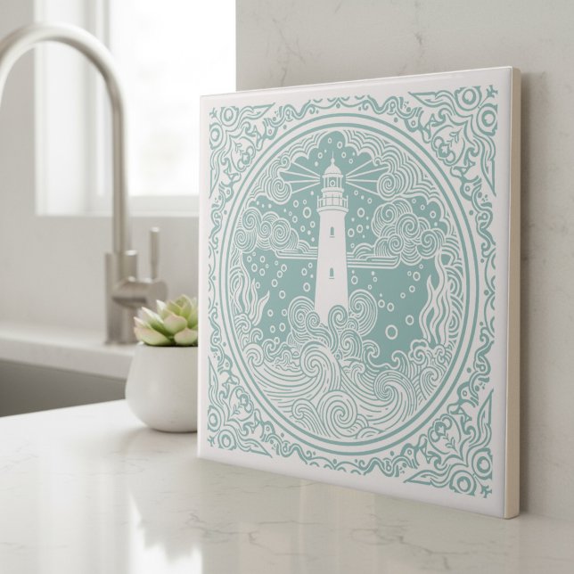 Coastal Life Series Lighthouse Teal D1208 Fliese (Von Creator hochgeladen)