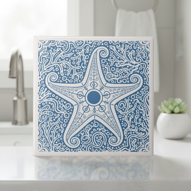 Coastal Life Series Seestern Blau D1208 Fliese (Von Creator hochgeladen)
