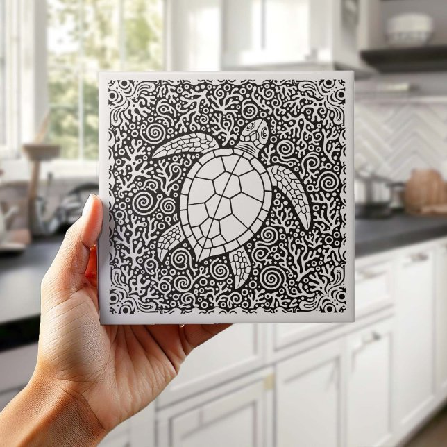 Coastal Life Series Turtle B & W D1208 Fliese (Von Creator hochgeladen)