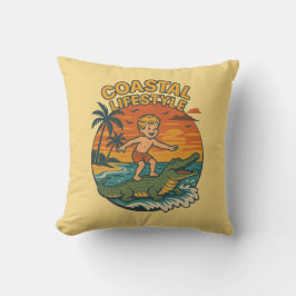 Coastal Lifestyle Alligator Surfing | Retro Beach Kissen