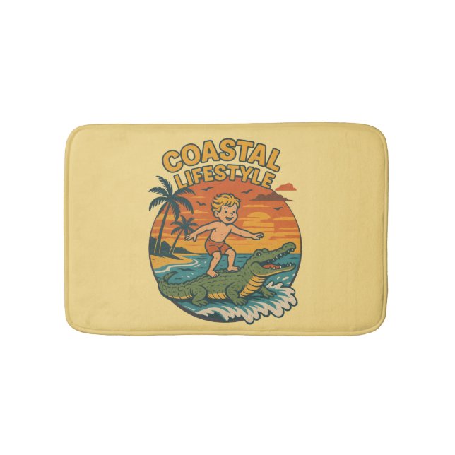 Coastal Lifestyle Gator Surfing - Retro Surf Beach Badematte (Vorderseite)