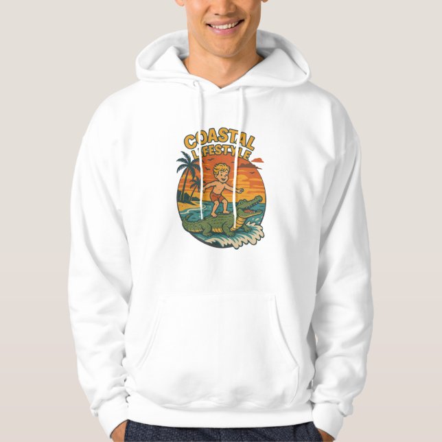 Coastal Lifestyle Gator Surfing - Retro Surf Beach Hoodie (Vorderseite)