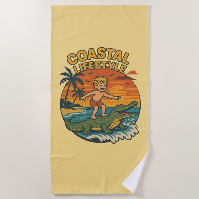 Coastal Lifestyle Gator Surfing - Retro Surf Beach Strandtuch (Vorderseite)