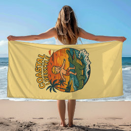 Coastal Lifestyle Gator Surfing - Retro Surf Beach Strandtuch