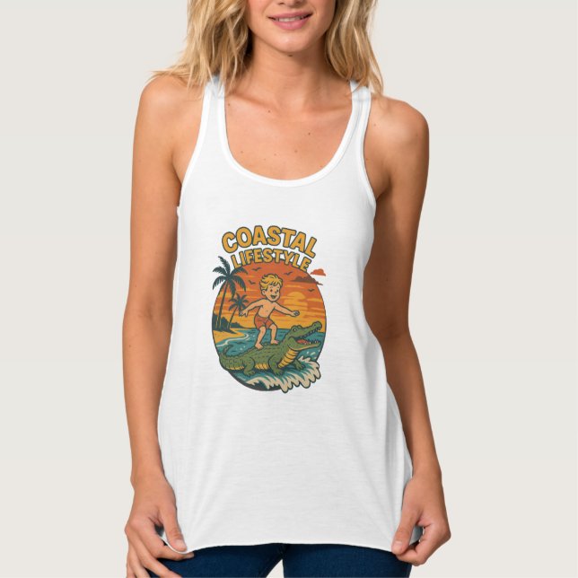 Coastal Lifestyle Gator Surfing - Retro Surf Beach Tank Top (Vorderseite)