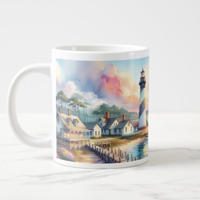Coastal Lighthouse & Beach Hütten Szene Jumbo-Tasse (Links)