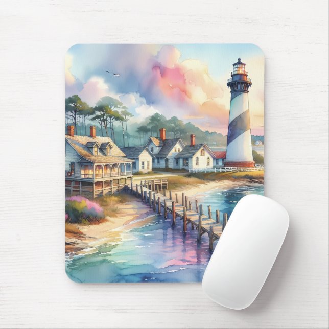 Coastal Lighthouse & Beach Hütten Szene Mousepad (Mit Mouse)