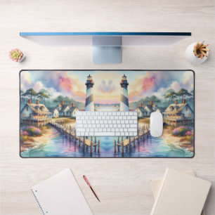 Coastal Lighthouse & Beach Hütten Szene Schreibtischunterlage