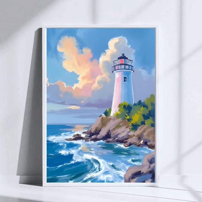 Coastal Lighthouse | Blue Ocean Waves Sea Poster (Von Creator hochgeladen)