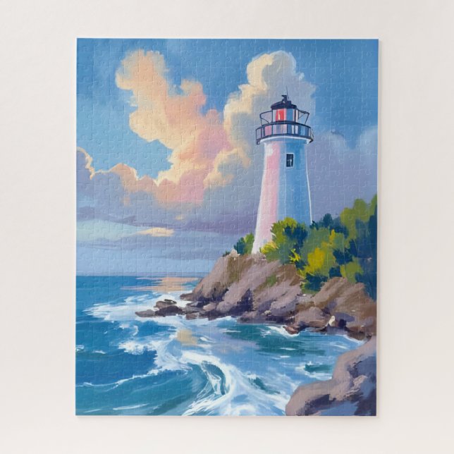 Coastal Lighthouse | Blue Ocean Waves Sea Puzzle (Vertikal)
