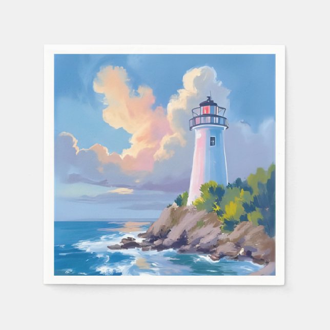 Coastal Lighthouse | Blue Ocean Waves Sea Serviette (Vorderseite)