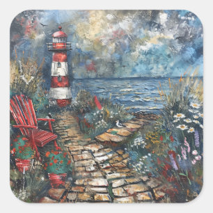 Coastal Lighthouse Quadratischer Aufkleber