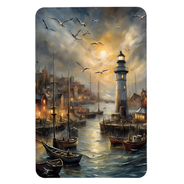 Coastal Lighthouse & Seaside Village Magnet (Vertikal)