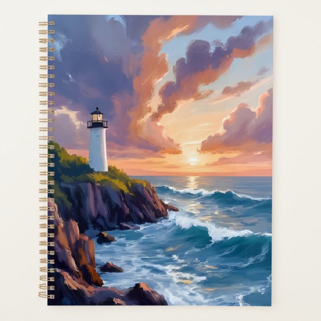 Coastal Lighthouse Sunset | Beach Ocean Painting Planer (Vorderseite)