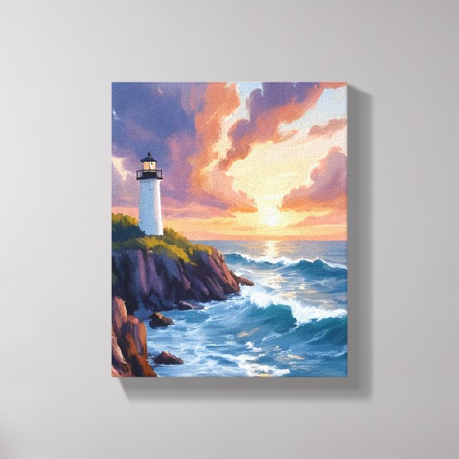 Coastal Lighthouse Sunset | Bilder am Strand Leinwanddruck (Vorderseite)