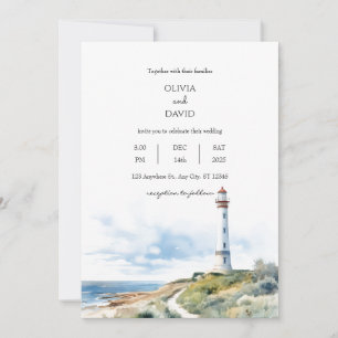 Coastal Lighthouse Trail Ocean View Beach Hochzeit Einladung