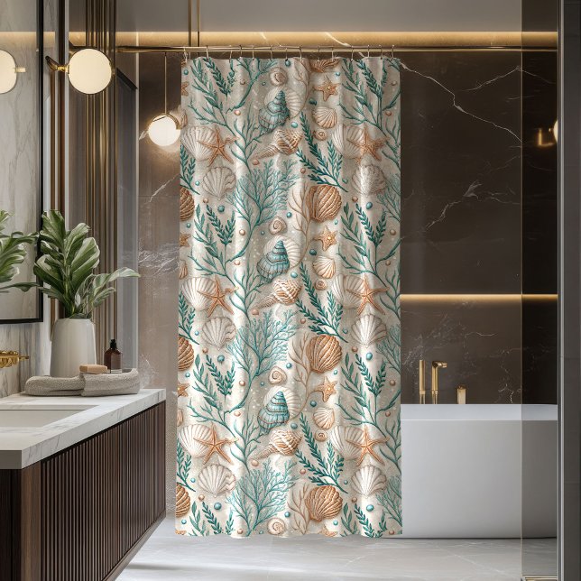 Coastal Living Curtain Soft Blue and Ivory Design Duschvorhang (Coastal Living Curtain Soft Blue and Ivory Design)