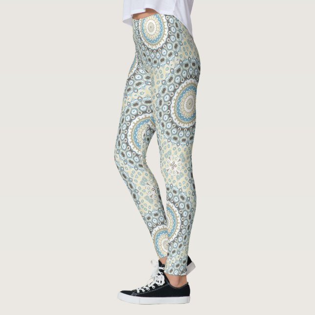 Coastal Mandala in Sand, Blue, and Driftwood Tones Leggings (Links)