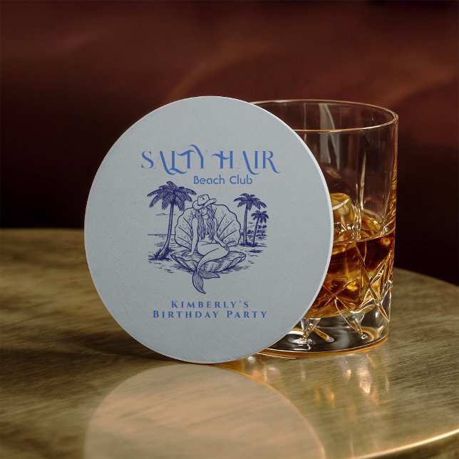 Coastal Mermaid Blue Cowgirl Birthday Party Runder Pappuntersetzer (Von Creator hochgeladen)