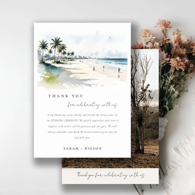 Coastal Miami Beach Palm Tree Wasserfarbenhochzeit Dankeskarte (Von Creator hochgeladen)