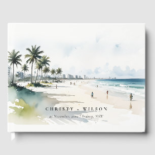 Coastal Miami Beach Palm Tree Wasserfarbenhochzeit Gästebuch