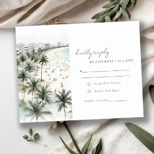 Coastal Miami Beach Palm Tree Wasserfarbenhochzeit RSVP Karte