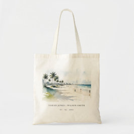 Coastal Miami Beach Palm Tree Wasserfarbenhochzeit Tragetasche
